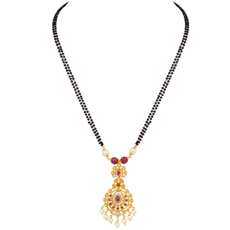 Aheli Classy Stone Beads Studded Handcrafted Indian Traditional Wedding Mangalsutra Necklace Set with Black Beaded Chain Ethnic Fashion Daily Wear Jewelry Gift for Women - Image 5